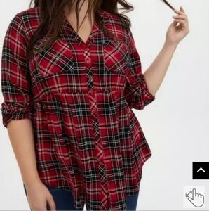 Torrid 2x Emma Babydoll Crinkle Gauze Long Sleeve Tunic Top